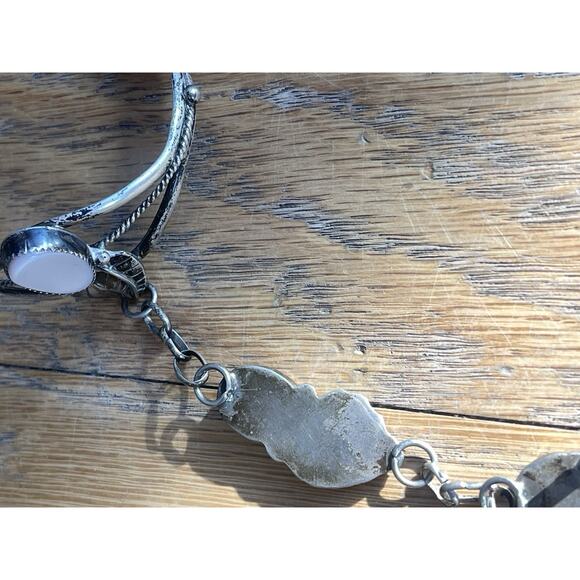 Vintage Sterling Native Mother of Pearl Slave Bracelet Cuff Chain Size 7 Ring - Picture 13 of 16
